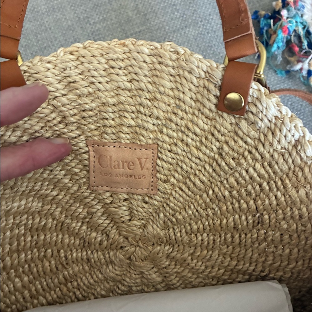 Clare V Beige Woven Tote with Brown Leather